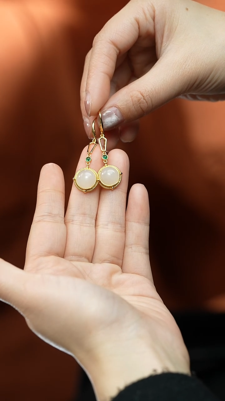 【闪购商品】和田玉耳钉银S925镶嵌耳钉