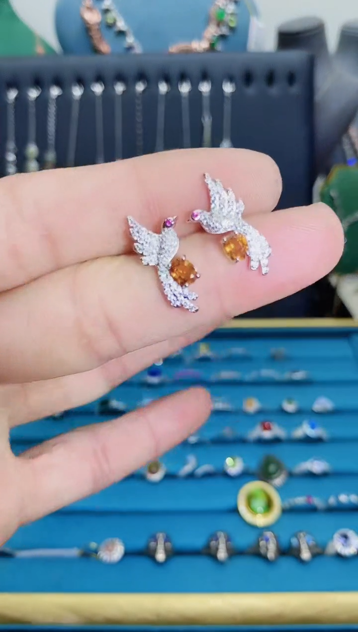 【闪购商品】石榴石（芬达石）耳饰银S925镶嵌1121