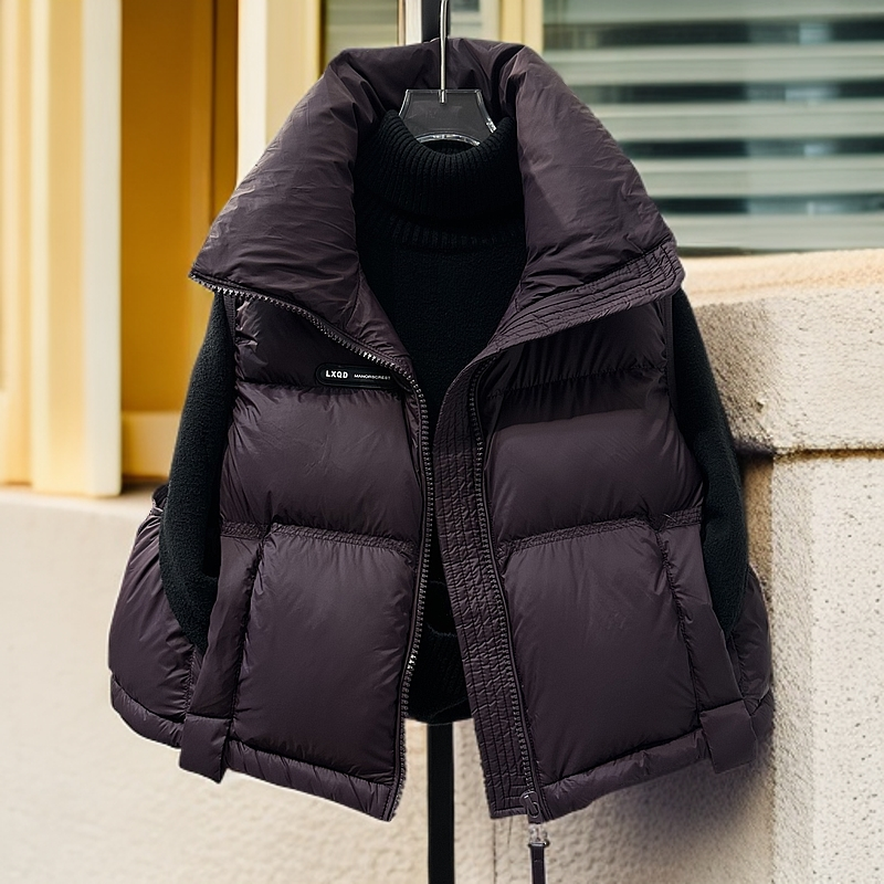  国标马甲白鸭绒立领坎肩女2025秋冬新加厚小短款宽松马甲