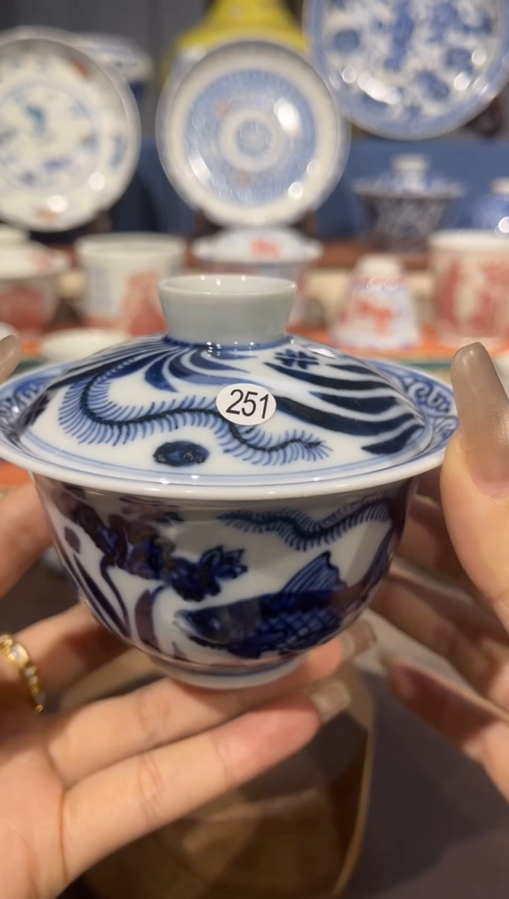 大**柏251青花鱼藻盖碗ff112