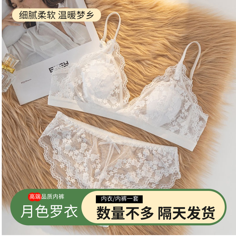 月色罗衣/蕾丝文胸套装小刺绣薄款聚拢无钢圈