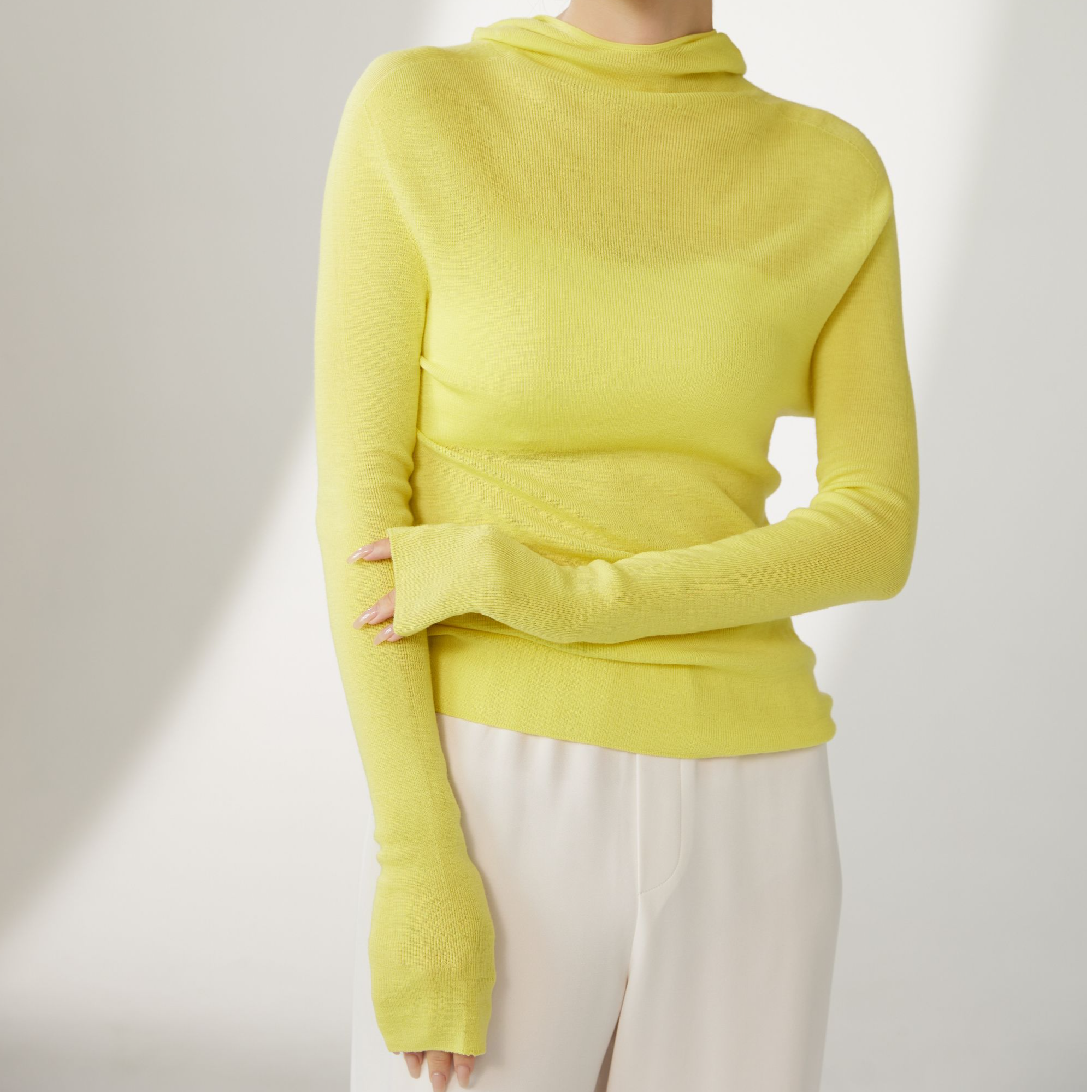 YUHEZR  薄款连帽纯色气质百搭时尚羊毛针织衫上衣