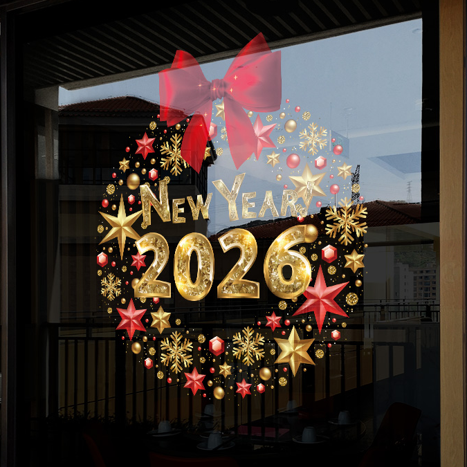 2026马年福字装饰玻璃贴纸商场店铺过年元旦氛围布置福字贴橱窗贴
