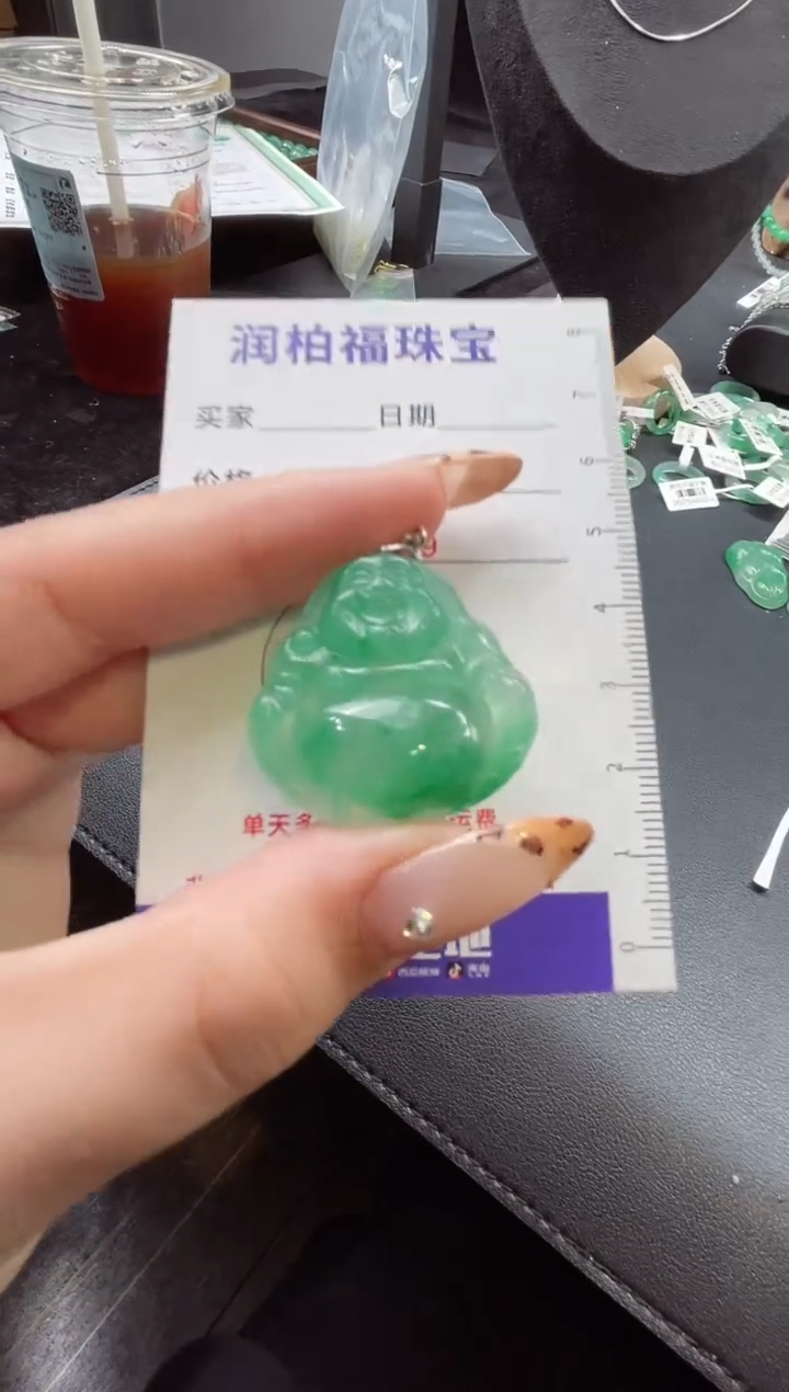 吊坠(赠链)银S925镶嵌石英质玉（非洲翠）佛公 23.66