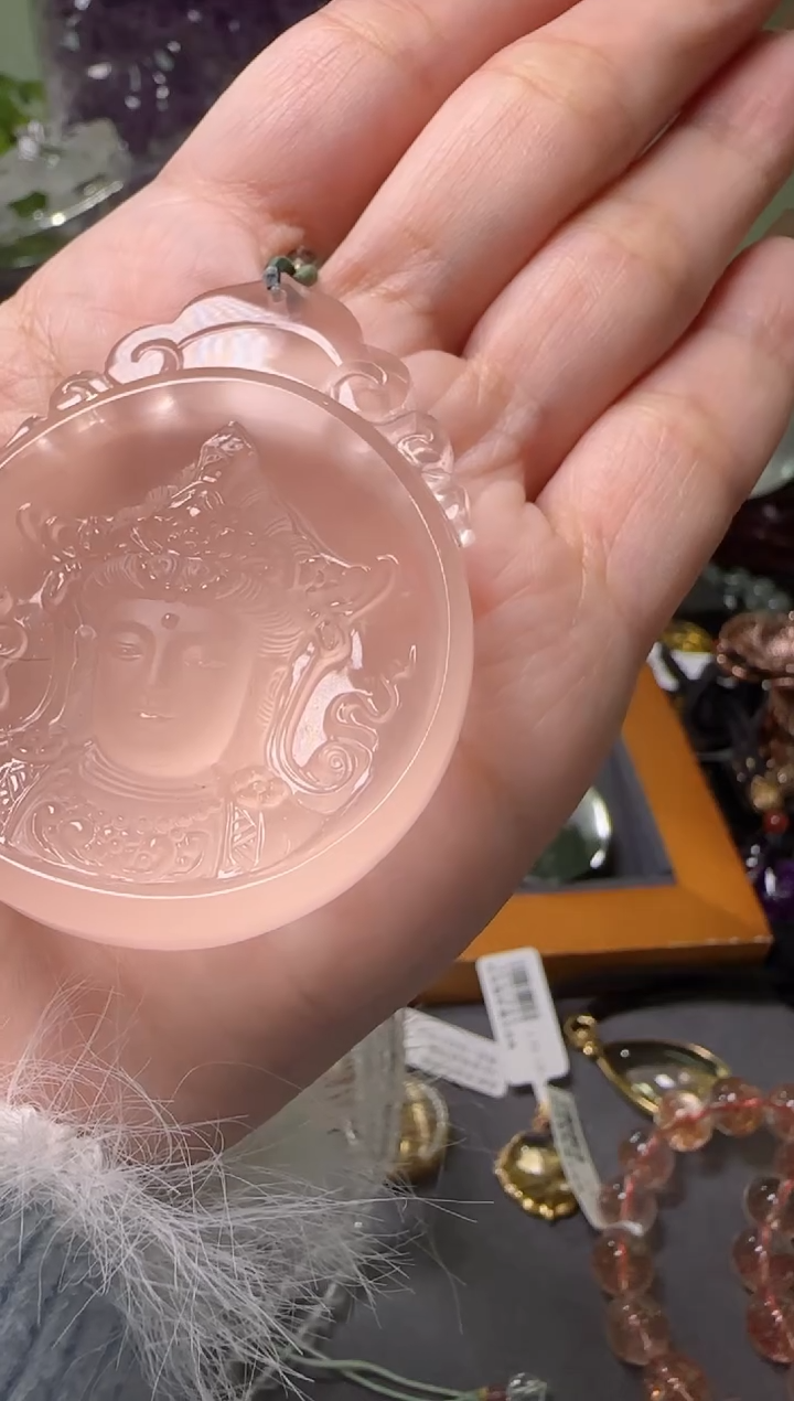 【闪购商品】水晶吊坠未镶嵌粉水晶观音吊坠 JP37914