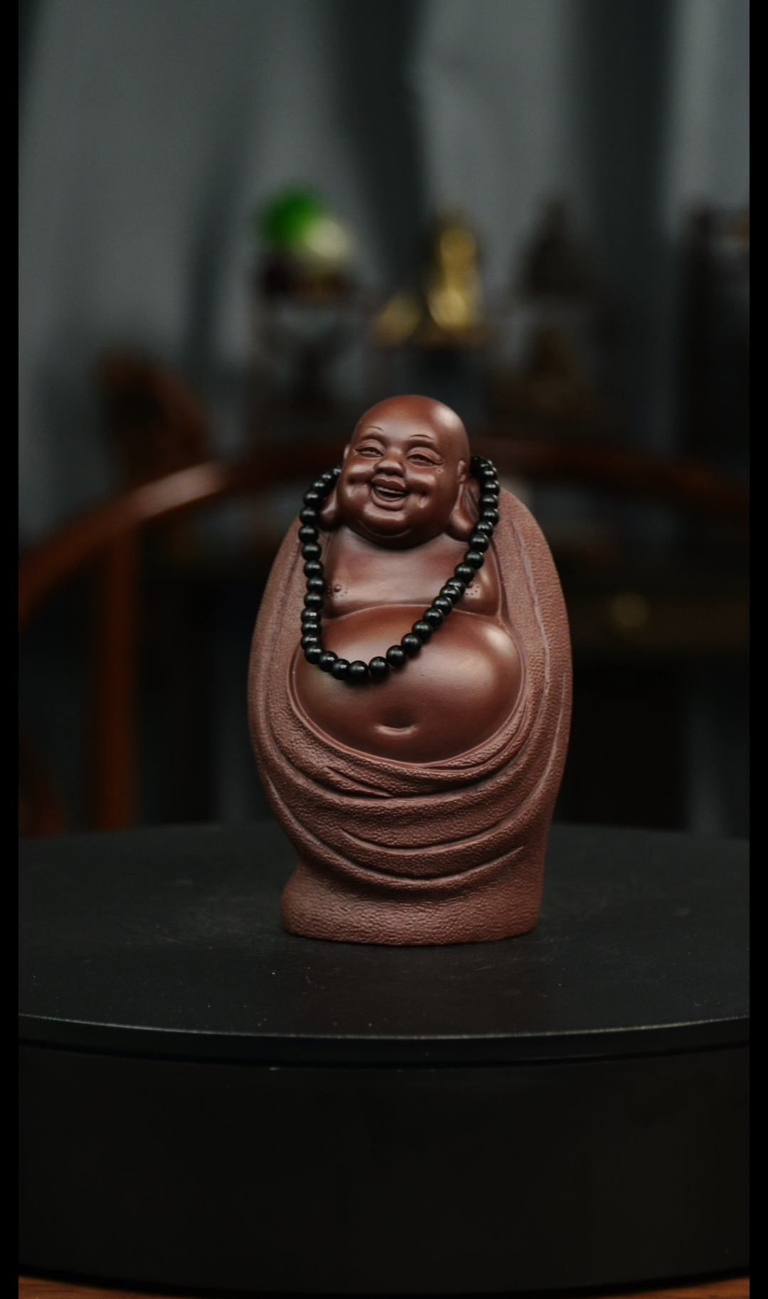 高弥勒佛（带佛珠）宜兴紫砂摆件