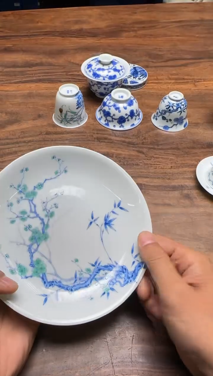 燁***章一儒堂 青花加彩冰梅 大壶承