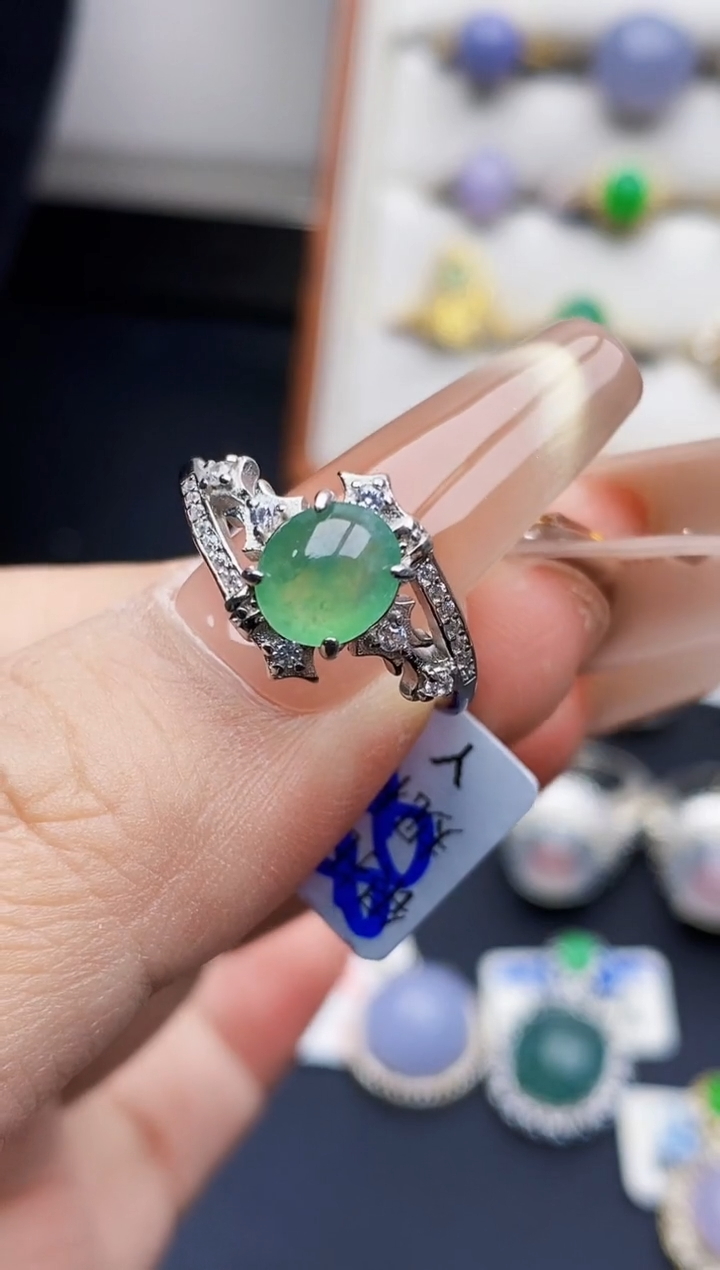 银S925镶嵌戒指翡翠3352