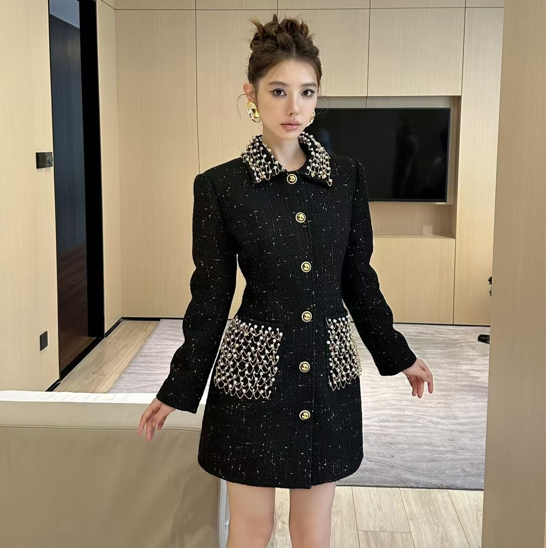 【ZY-原创&设计】高定时尚轻奢复古重工镶珠羽羽小香裙L023