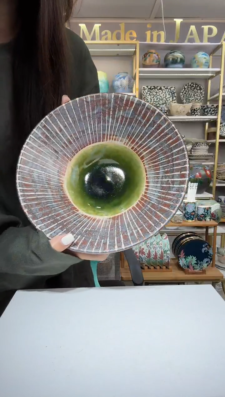 陶瓷中恒连次鼠十草斗笠大钵24.3cm