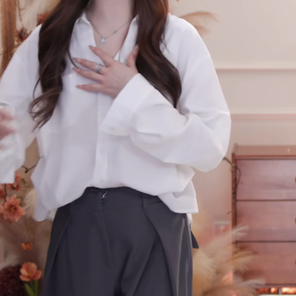 老钱风白色长袖衬衫女新款高级感宽松小众衬衣C5978