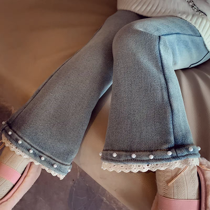 女童喇叭裤春装新款洋气儿童弹力高腰牛仔裤外穿洋气女孩休闲长裤