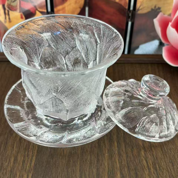 玻璃玄冰三才盖碗-5239