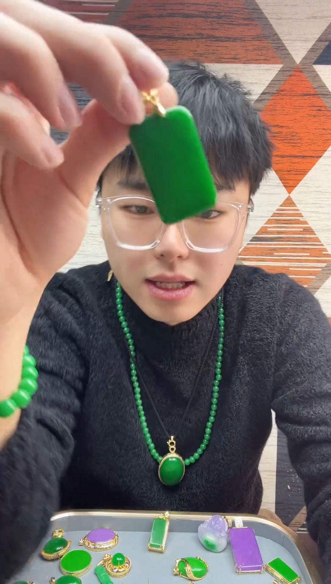 【闪购商品】翡翠吊坠(赠链)14K金镶嵌017翡翠裸石无事牌吊坠