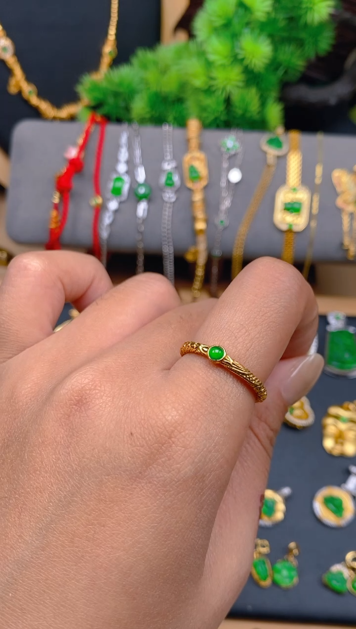 银S925镶嵌戒指翡翠花丝戒指