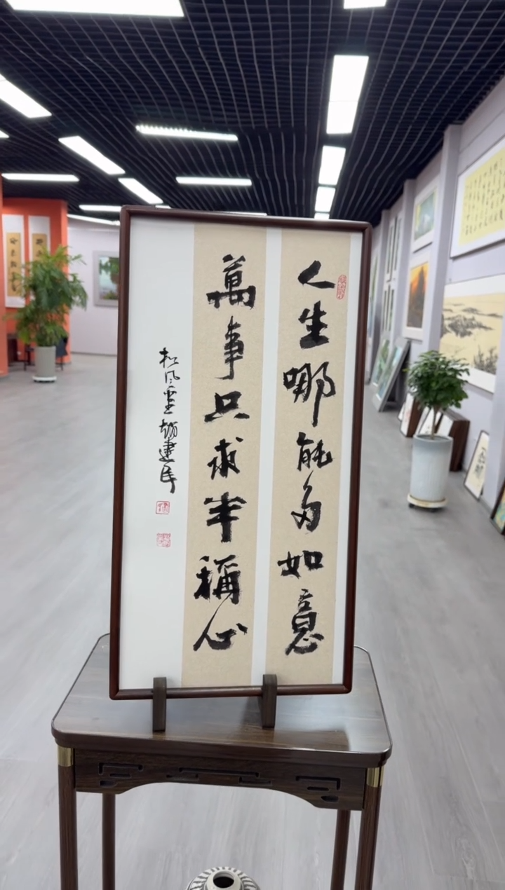 书法人生哪能多如意---赵建民老师35*68进口实木画框