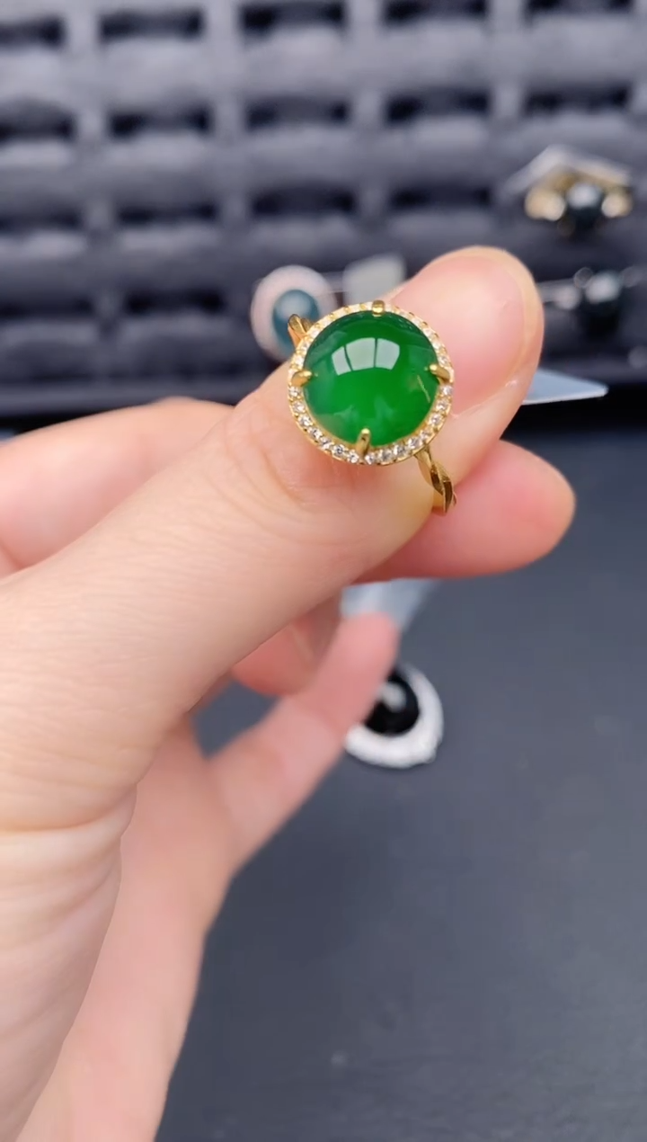 银S925镶嵌戒指翡翠天然a货翡翠486