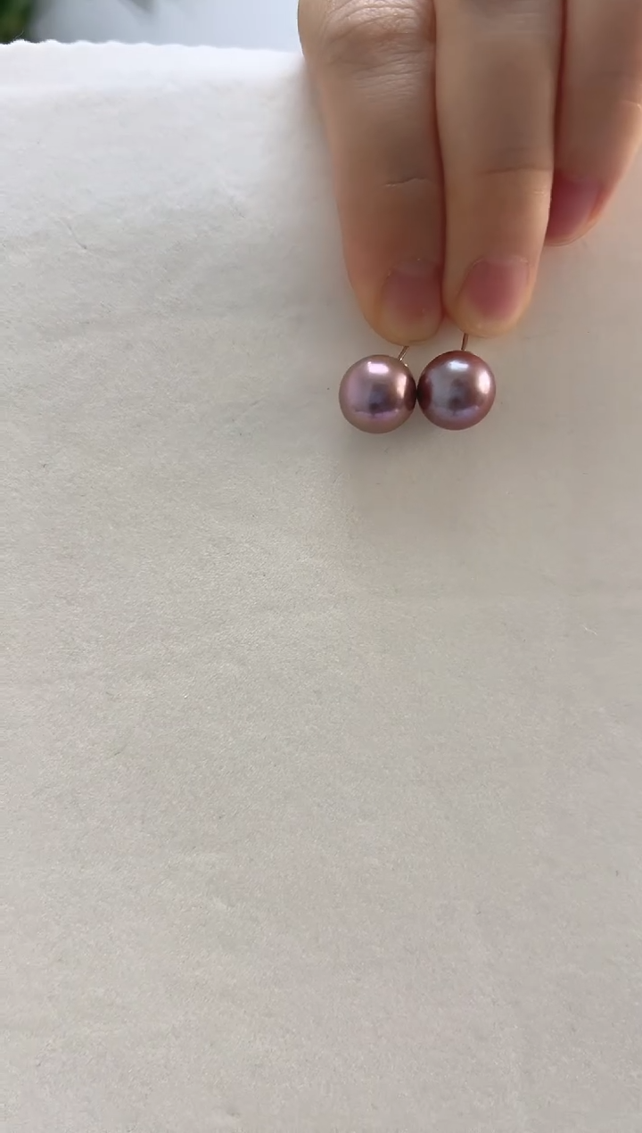 银S925镶嵌耳饰淡水珍珠11-12紫色耳钉