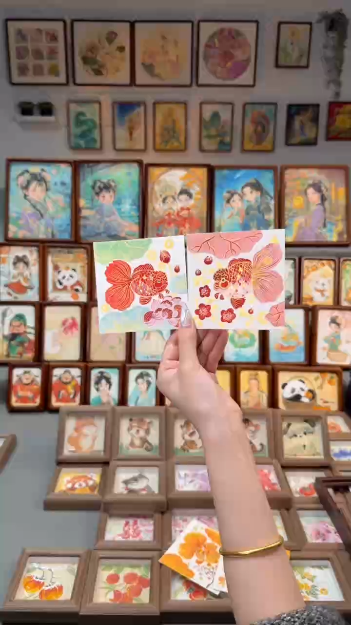 国画红色小鱼画芯 10x10