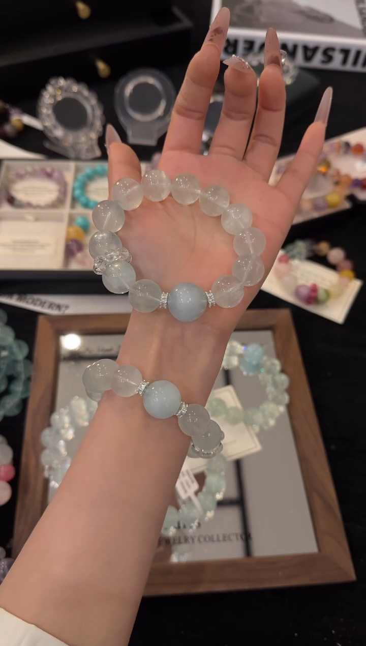 合金手链水晶拉丝绿萤石x3663