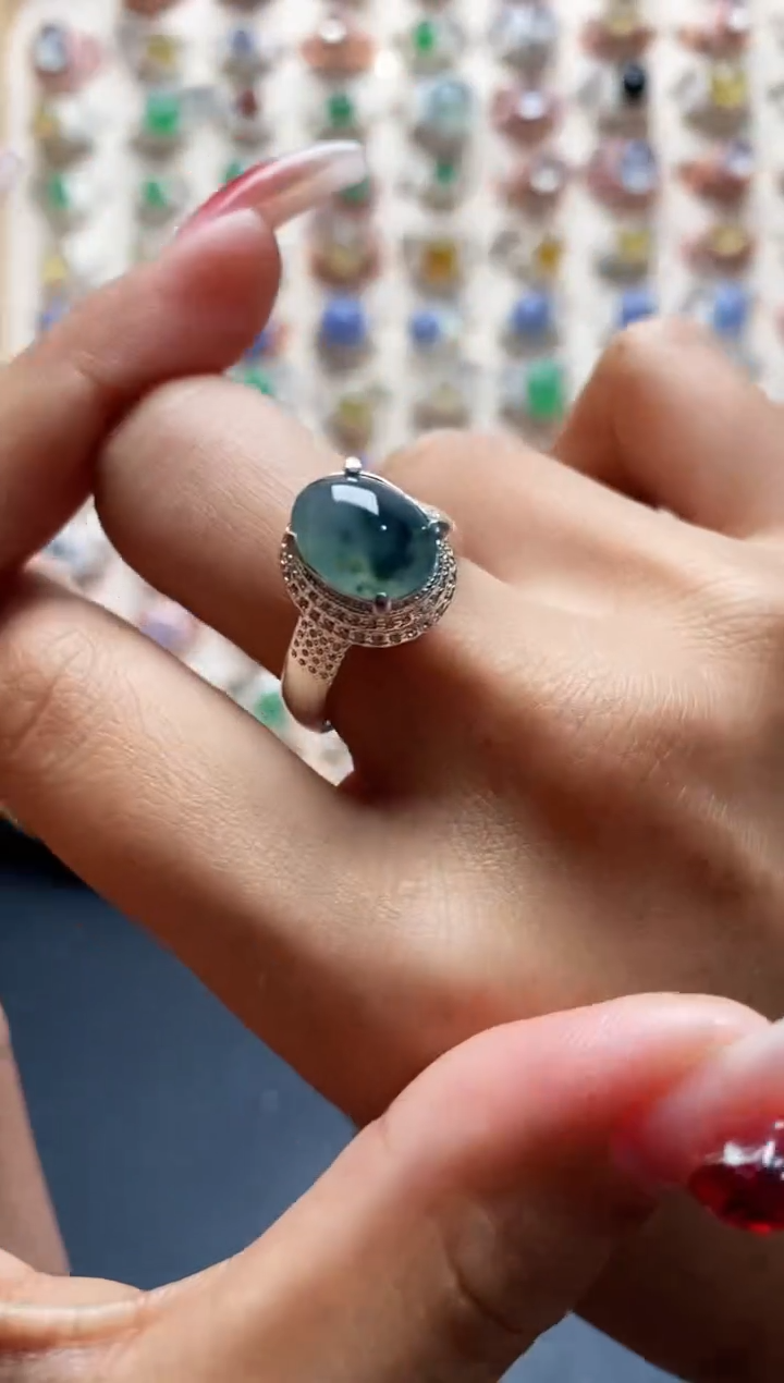 【闪购商品】翡翠戒指未镶嵌缅甸天然A货翡翠555 4+3