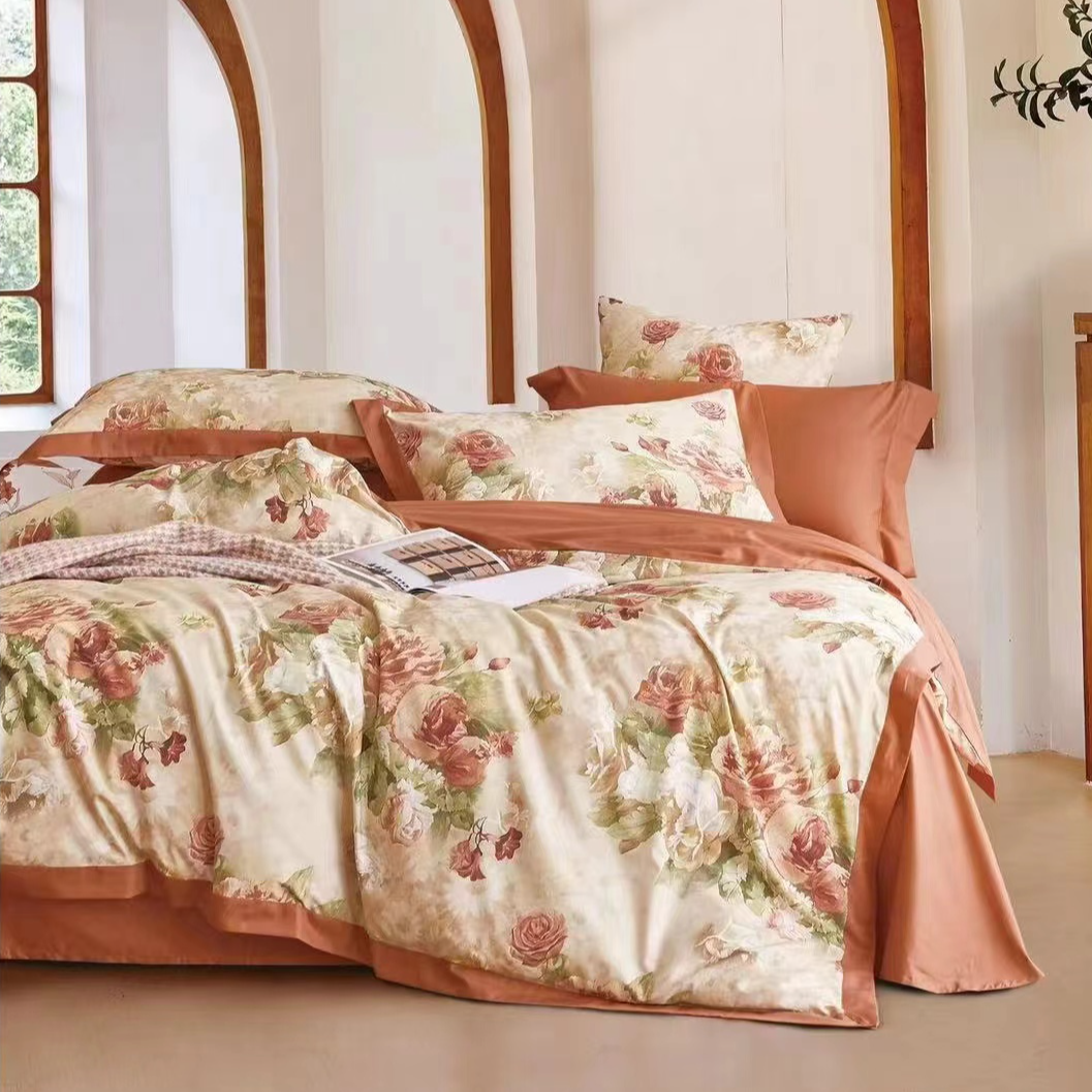 纯棉100s匹马棉数码印花四件套 美荏棕50*50双股