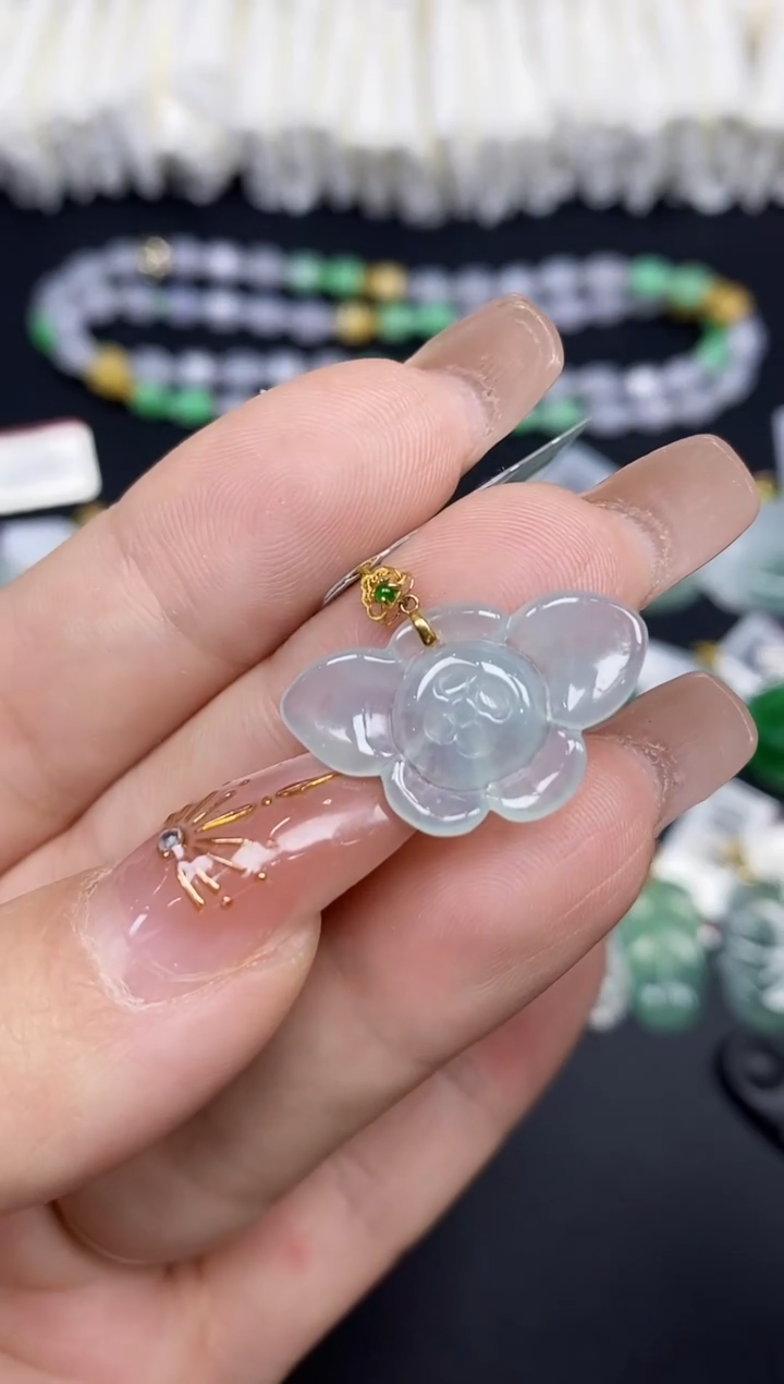 吊坠(不含链)18K金镶嵌翡翠花18K金扣镶嵌@@CMT1442-1