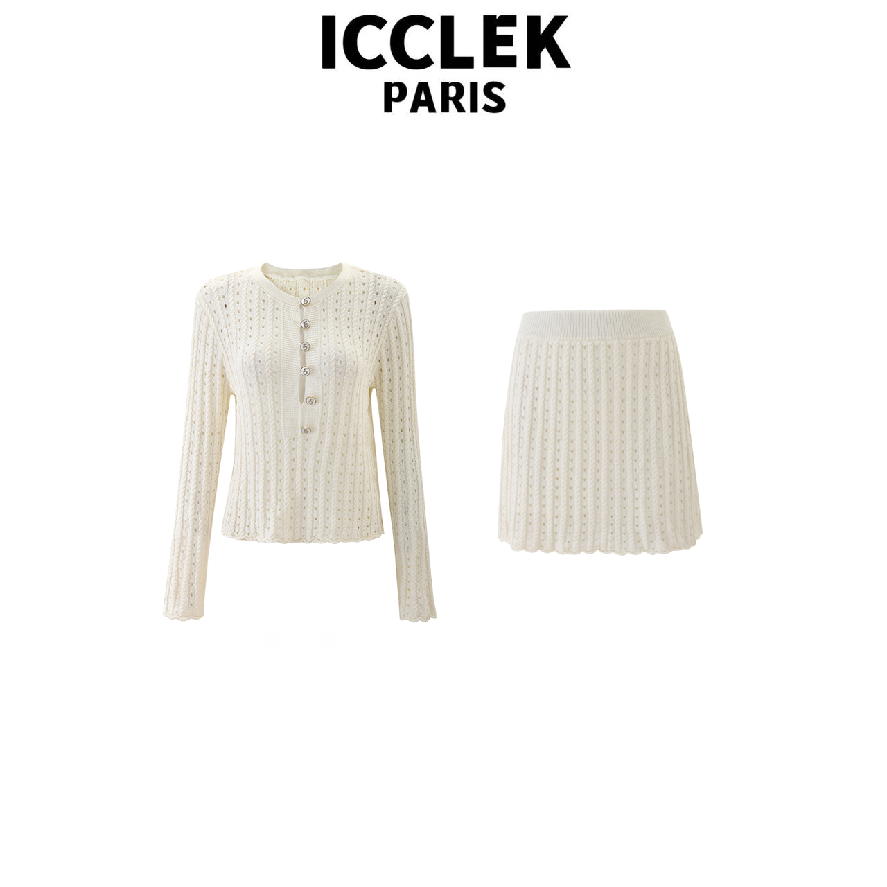 长袖镂空绣花针织长袖短裙套装气质轻奢名媛显瘦百搭两件套 -6308