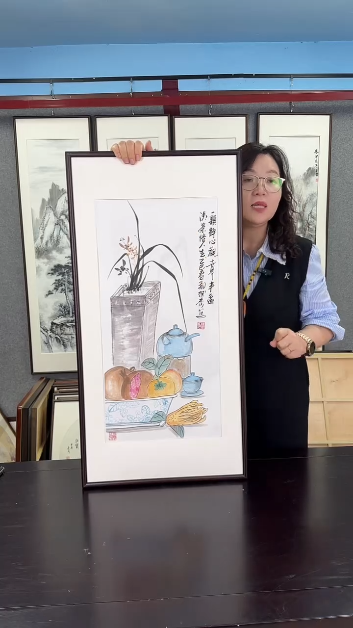 国画实木装裱48*92左右 兰花