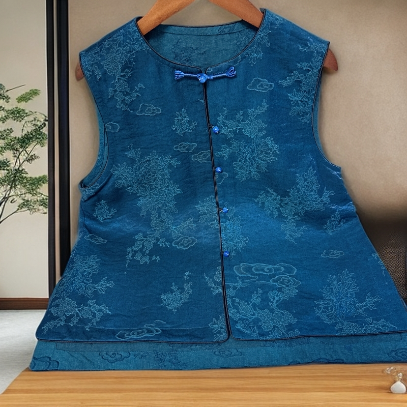 591【金姐专属】新款高定双面蓝色网红马甲新中式提花马甲