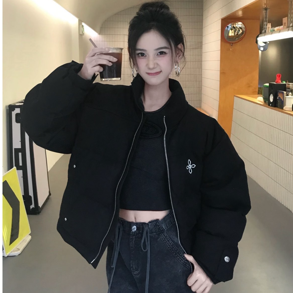 【毛毛外套棉服羽服秋冬合集】花园满印花牛仔棉服毛毛外套泰迪毛