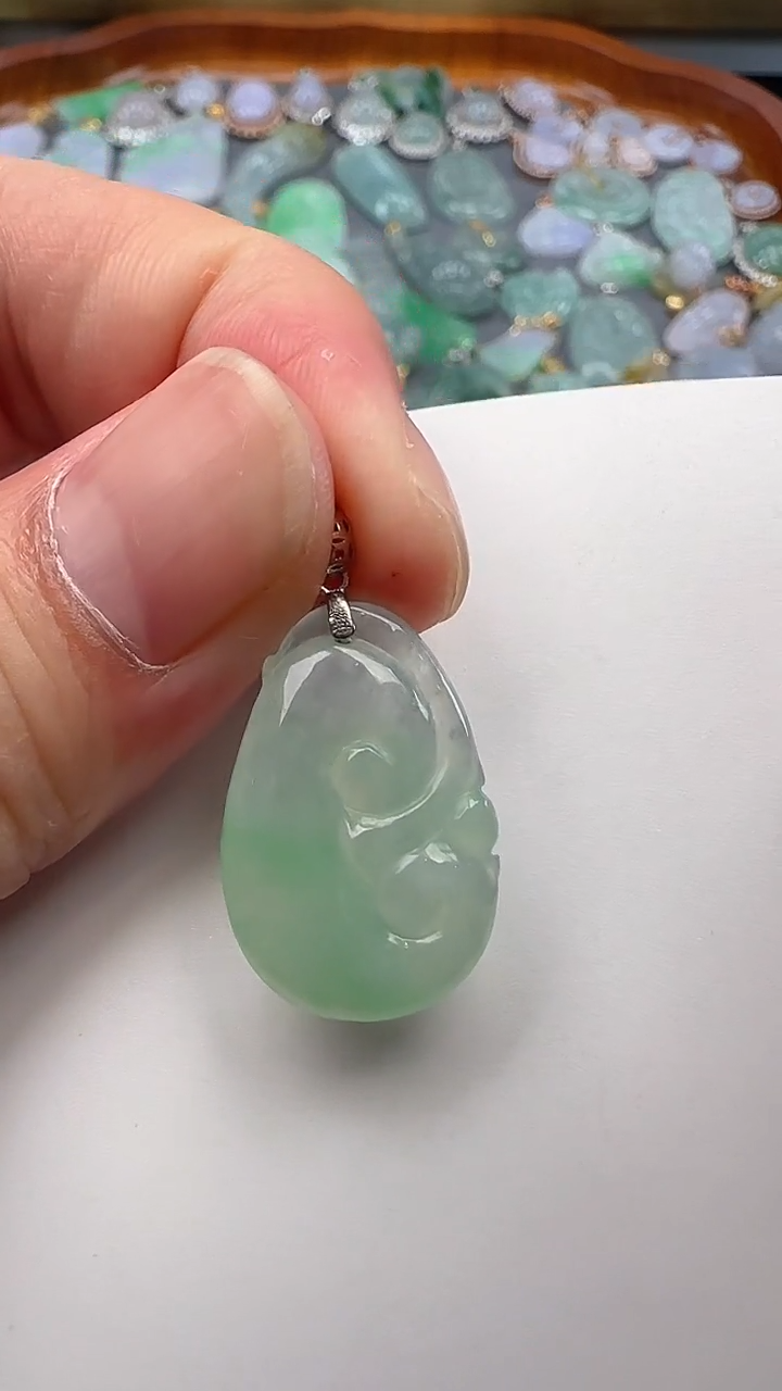 翡翠银S925镶嵌吊坠(不含链)如意