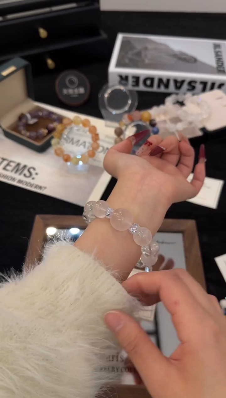 合金手链水晶粉水晶x3671