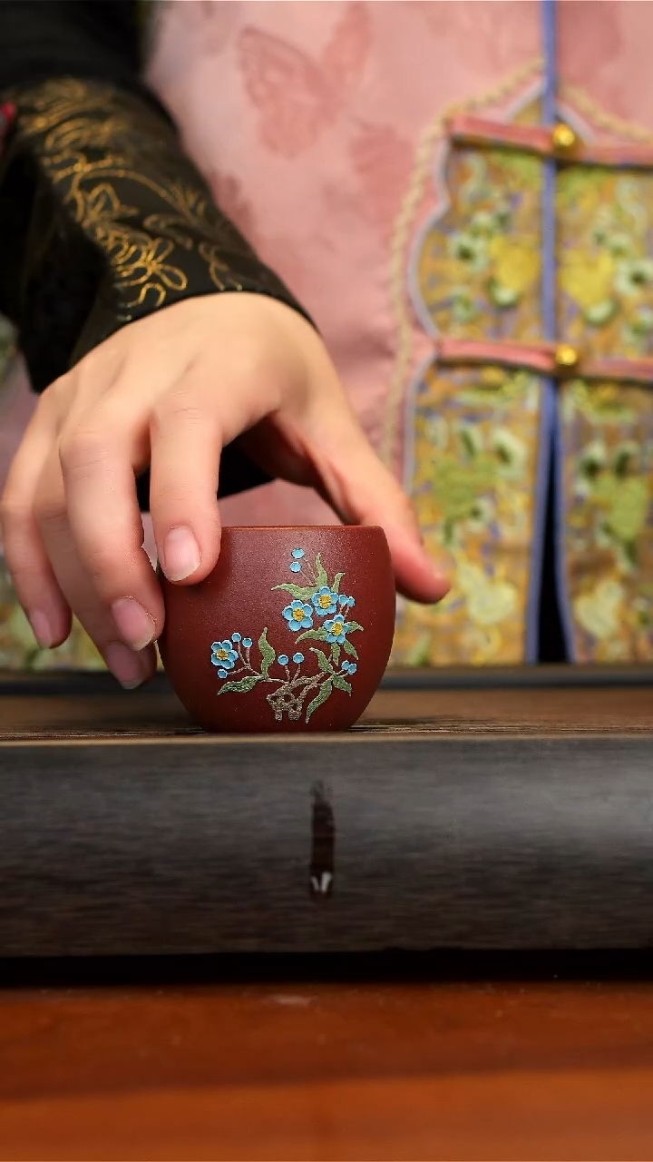 【闪购商品】紫砂茶壶紫泥蓝梅花杯