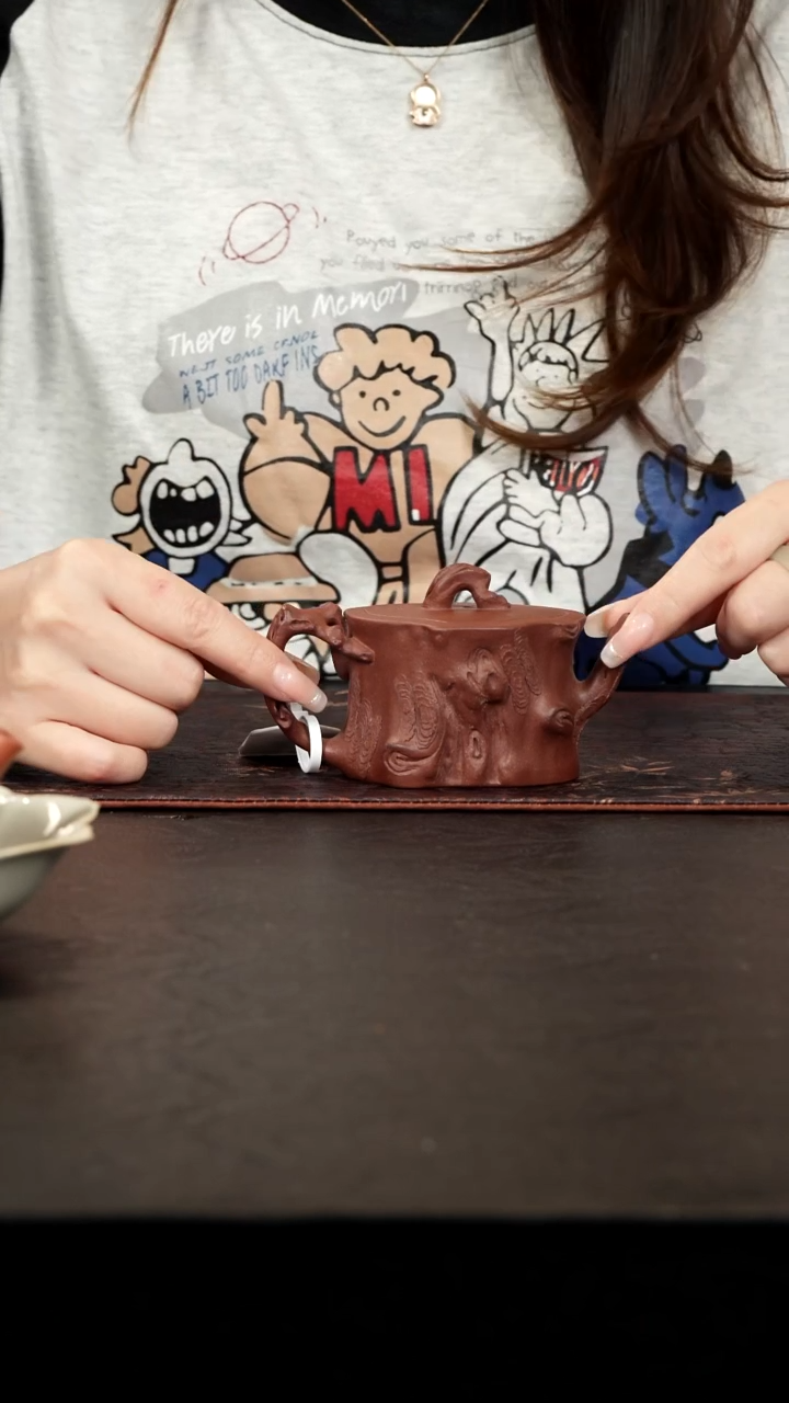 茶壶紫砂桃花紫泥推松皮树桩120cc