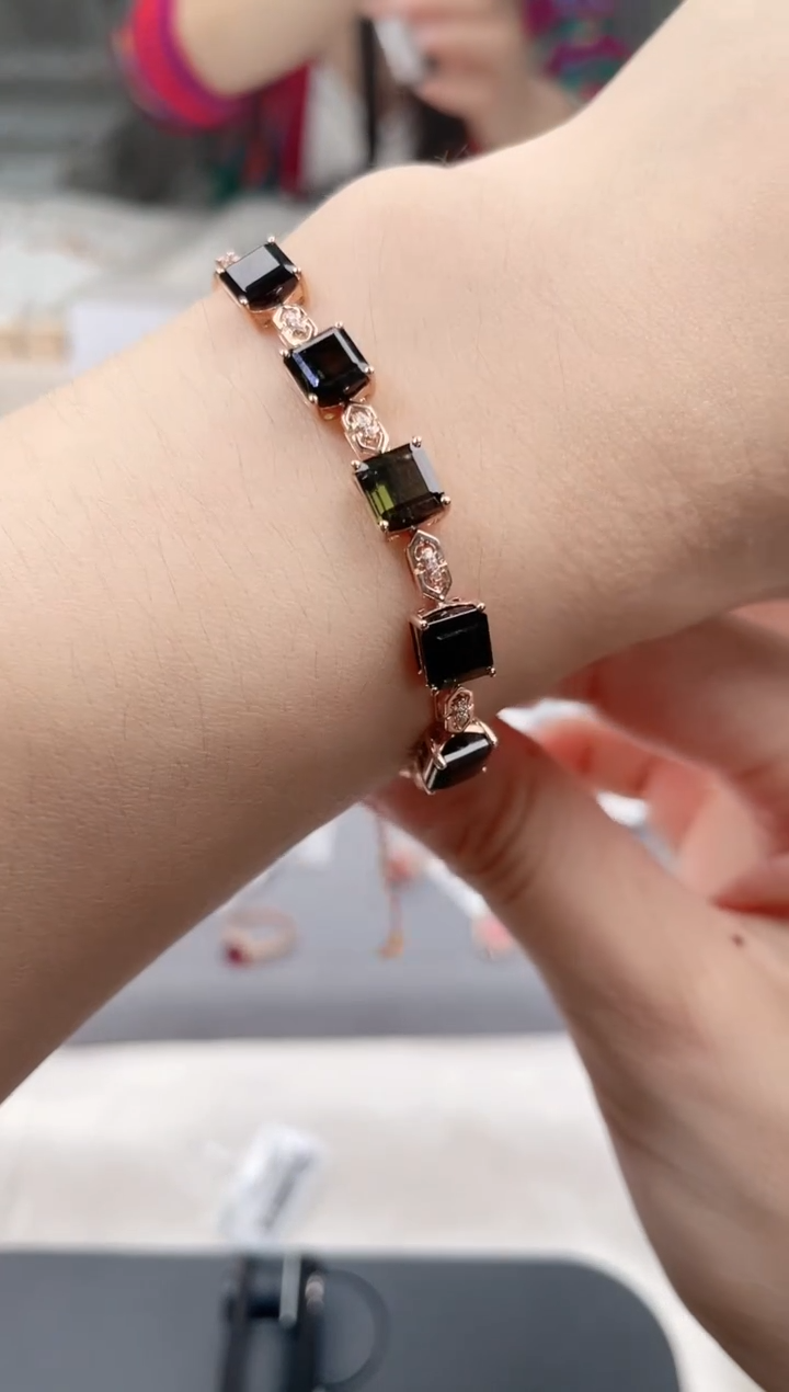 手链18K金镶嵌碧玺高货