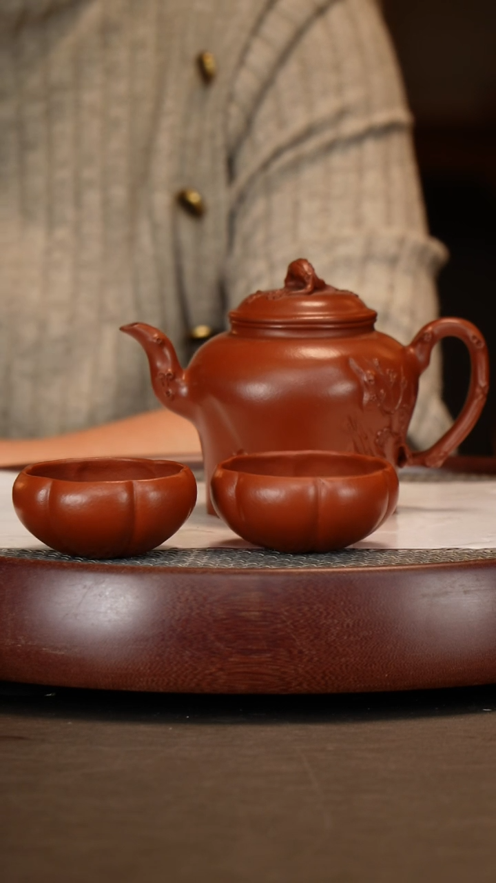 【闪购商品】紫砂茶壶合梅套组给南瓜杯两个360c