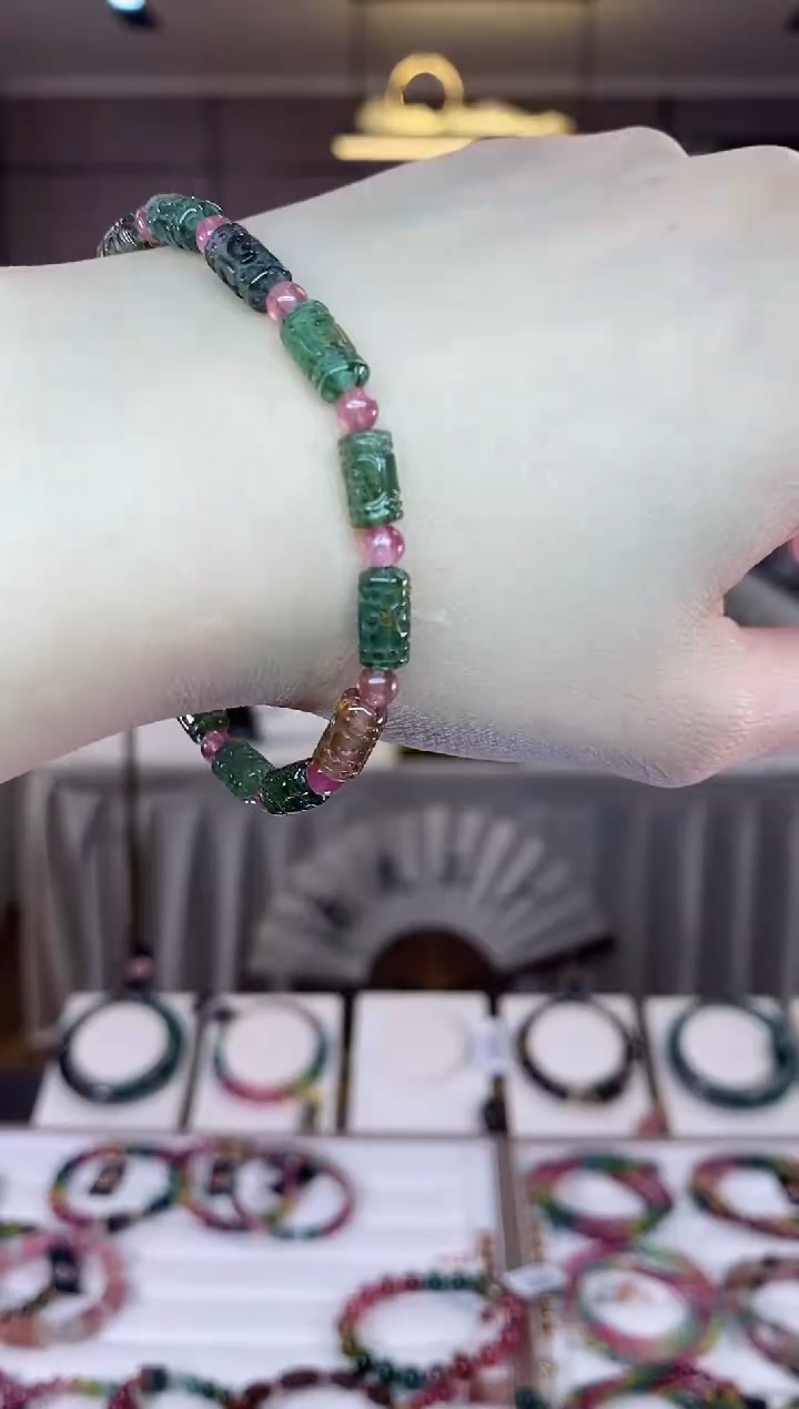 【闪购商品】碧玺桶珠单圈手串未镶嵌一物一证dan