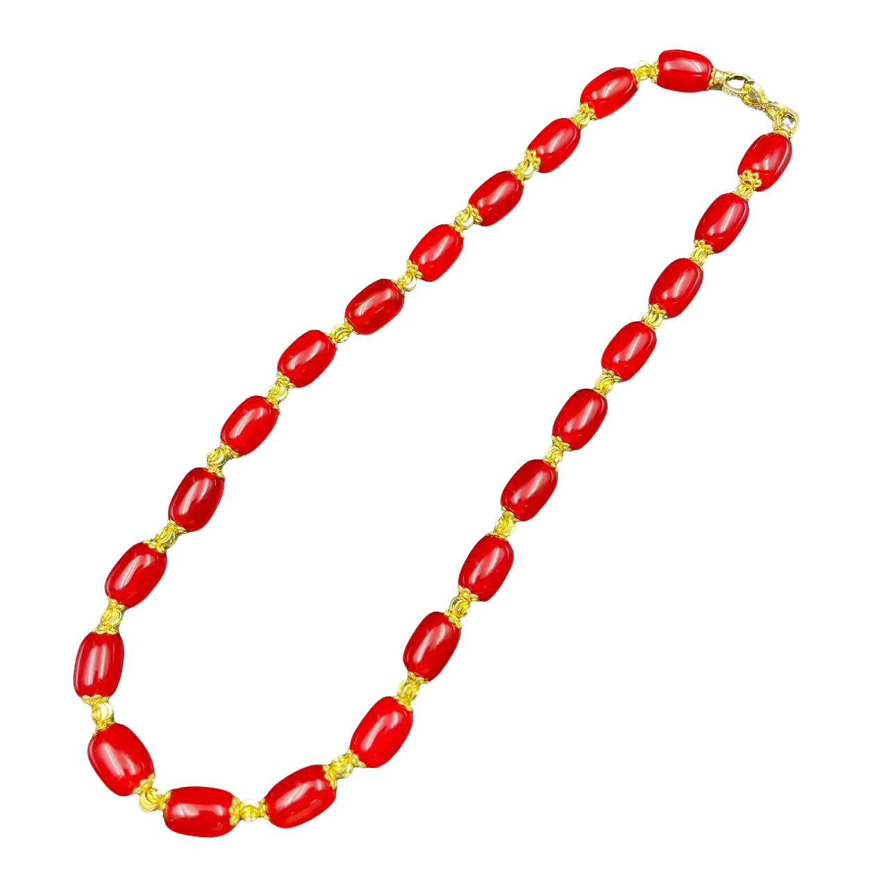 高定珠宝红景天冰红玛瑙桶珠项链-x486合金