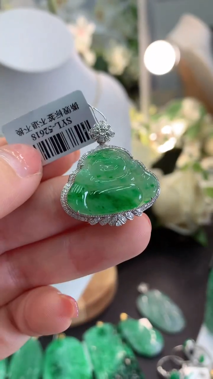 【闪购商品】翡翠吊坠(不含链)18K金镶嵌挂件