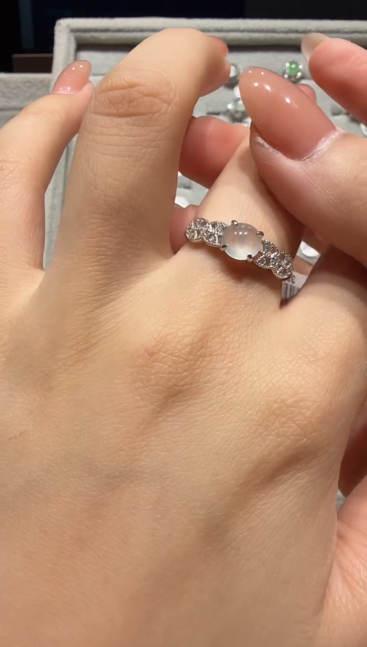 银S925镶嵌戒指翡翠缅甸A货翡翠戒指