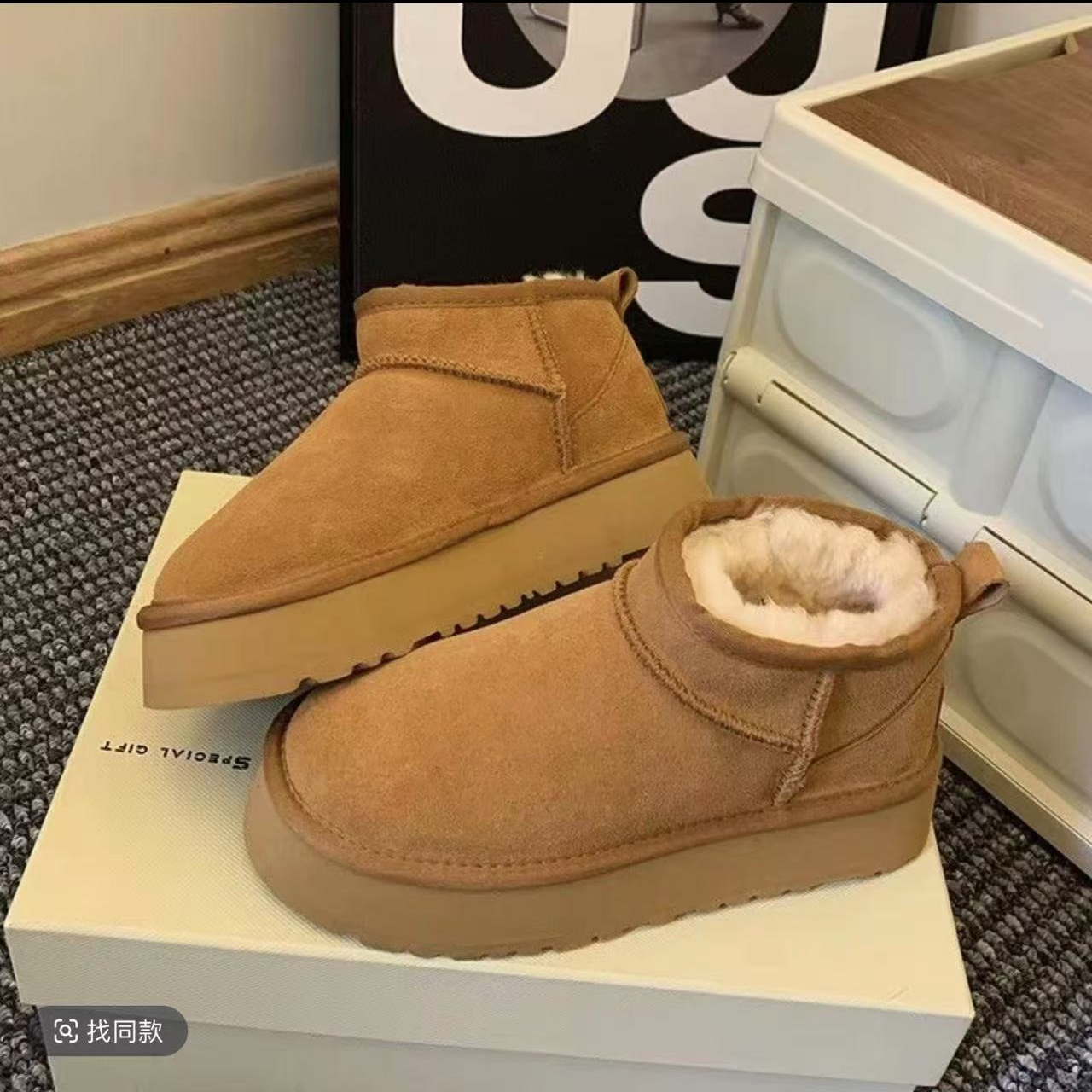 【乔乔】意大利袋鼠时尚雪地靴子明星同款女款冬季新款加绒保暖棉鞋