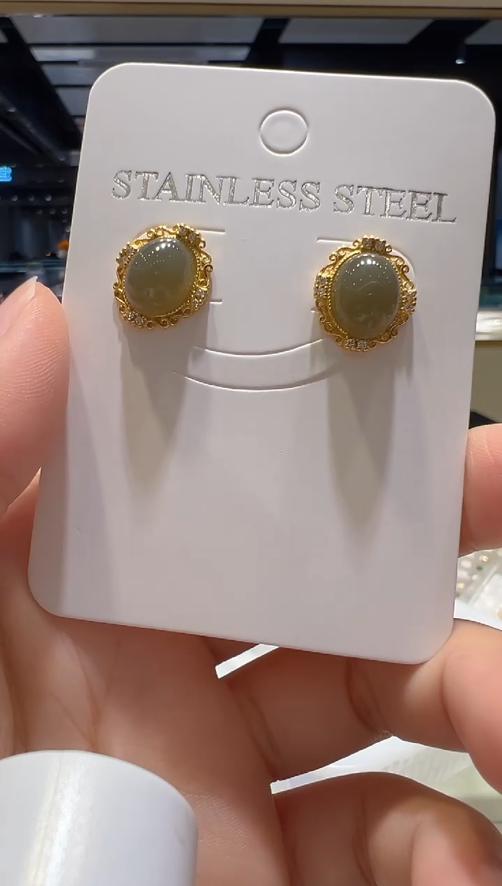 和田玉银S925镶嵌耳饰@@C9993QY