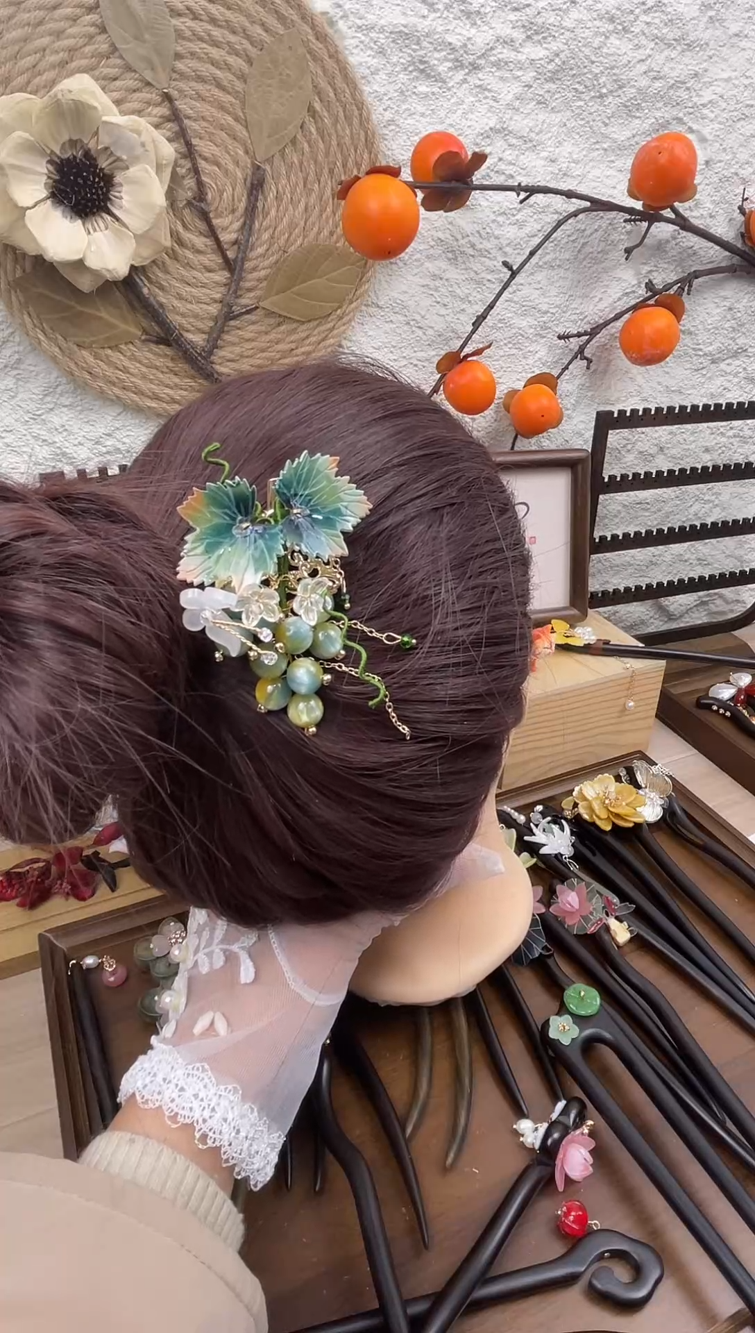 非金属木质青***地青葡萄发夹单支