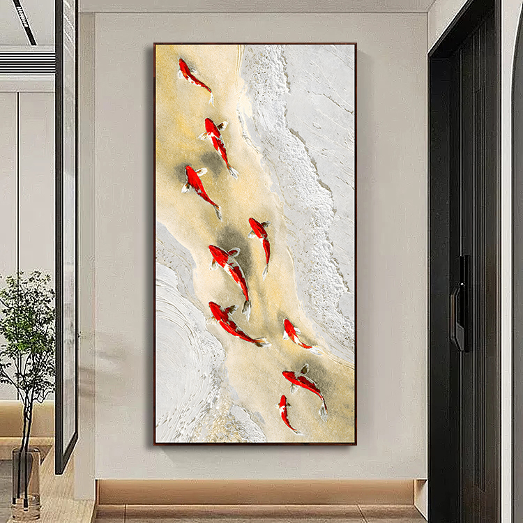 新中式九鱼图入户玄关装饰画客厅走廊过道高级感挂画