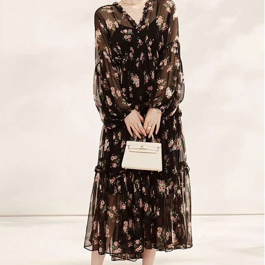 壹半精品真丝桑蚕丝香云纱连衣裙