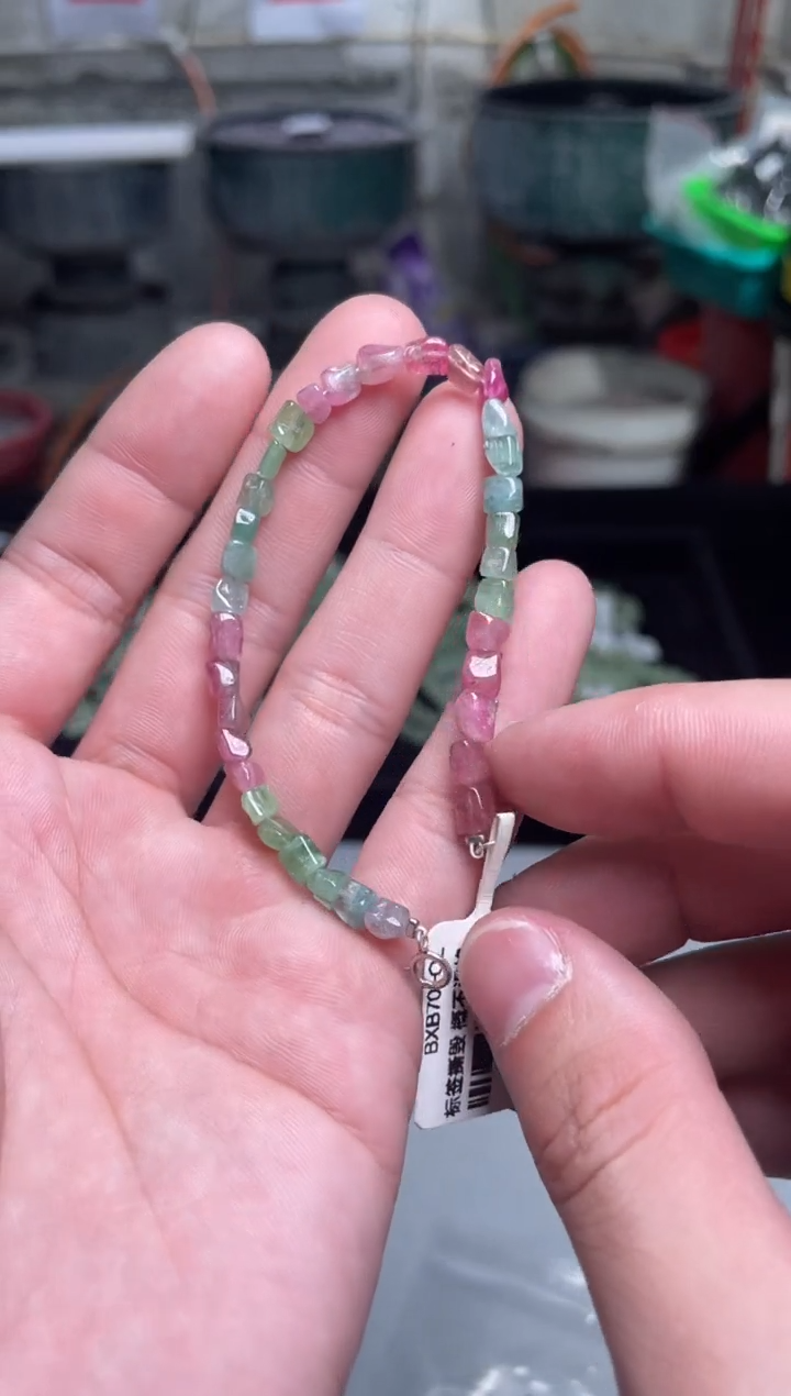 【闪购商品】碧玺手链银S925镶嵌冰淇淋碧玺原石多样性发其一