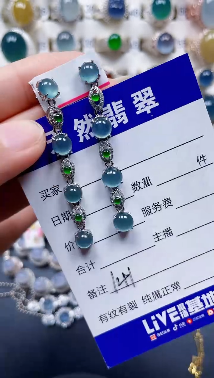 银S925镶嵌翡翠耳饰141