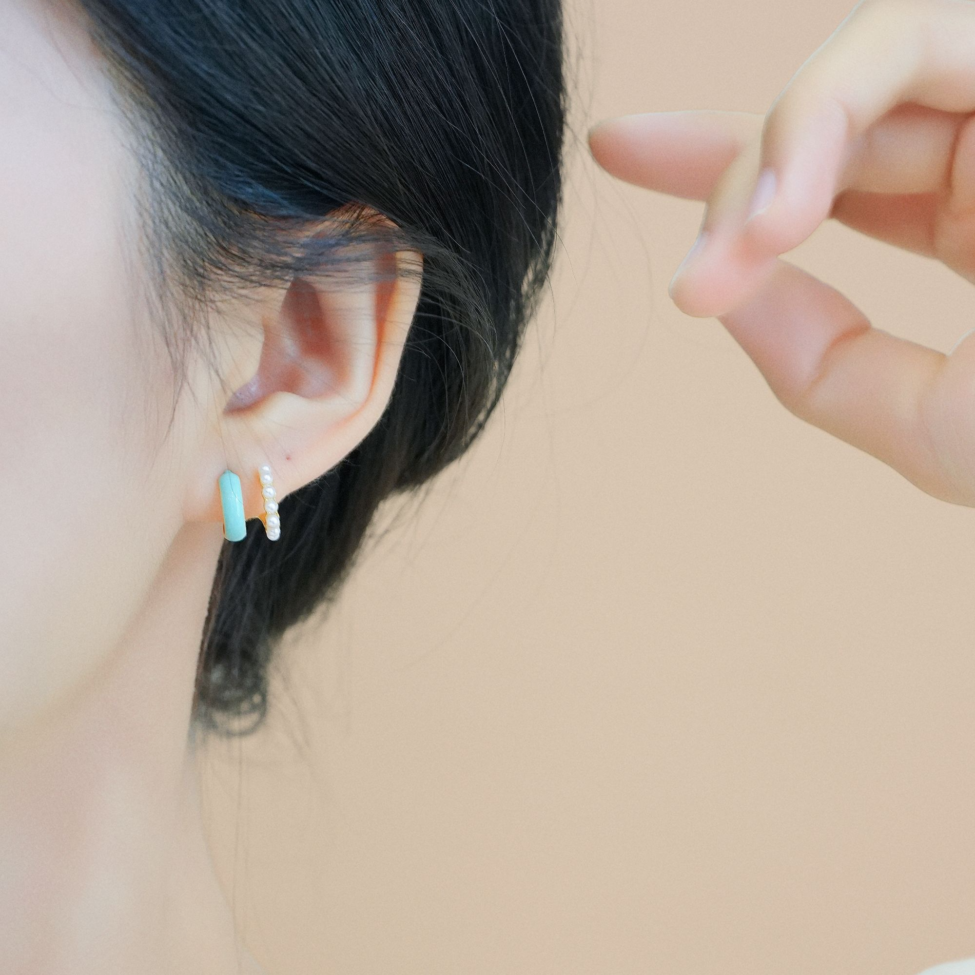 铜合金耳饰 C型薄荷绿耳圈女轻奢复古气质高级感耳环2025新款耳钉