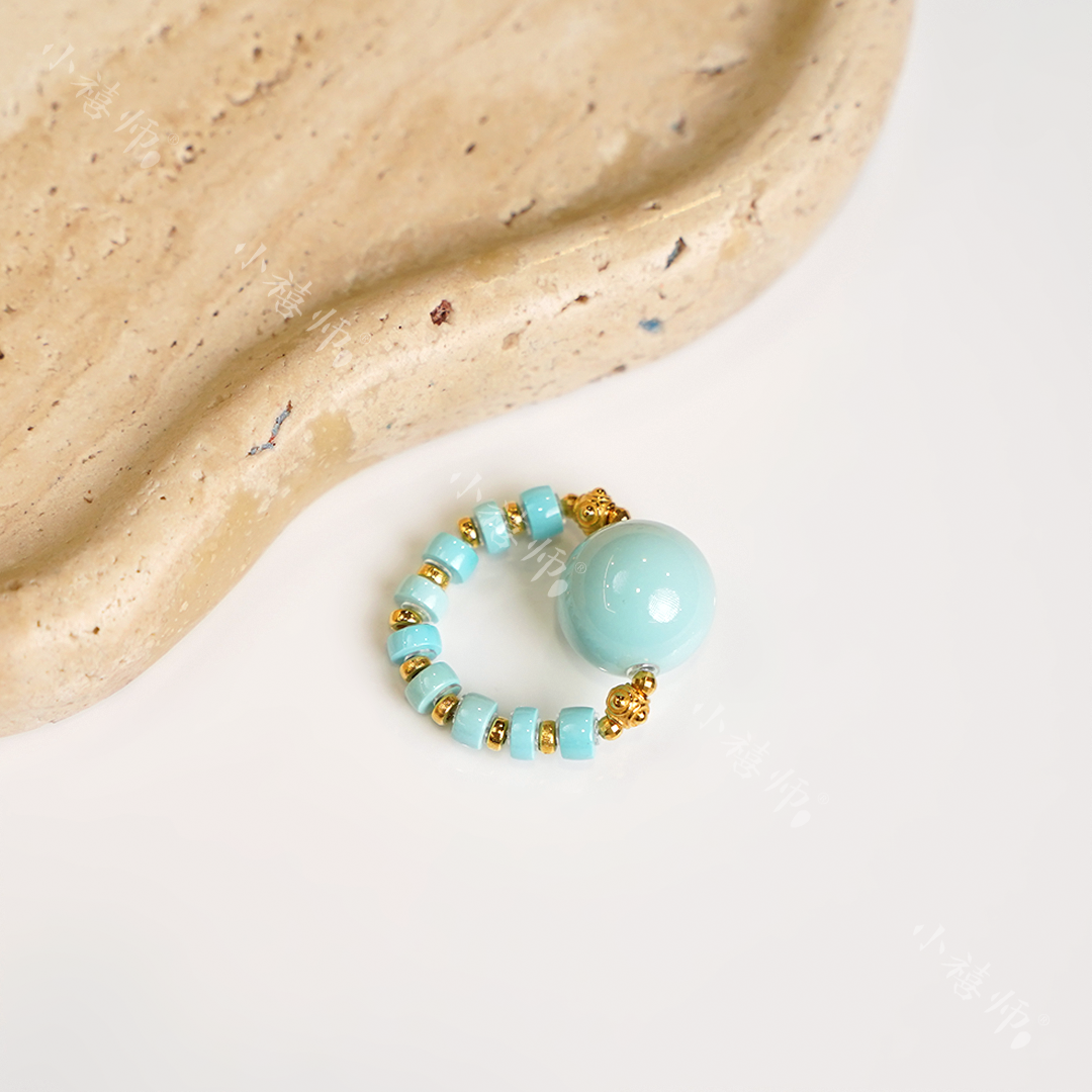 【青松】绿松石戒指18k  主珠14.5mm+333111